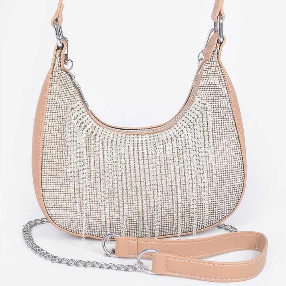Hot Fix Stones Rhinestones Fringe Hobo Bag